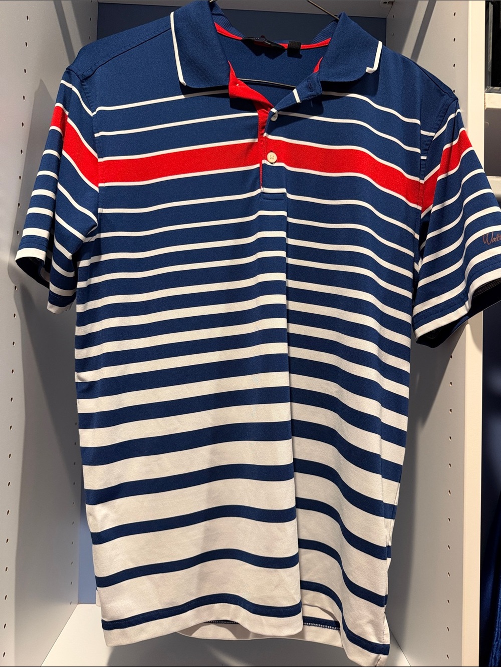 Walter Hagen Navy, White & Red Striped Polo